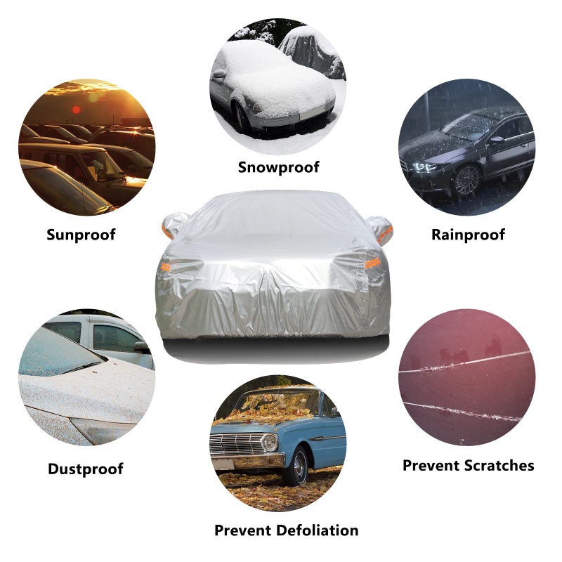 SEAZEN Car Cover with Zipper, 2 Layer Full Car Covers Waterproof/UV Protection/Snowproof/Dustproof, Universal Car Cover (Fit Sedan-Length Up to 200") - Image 2